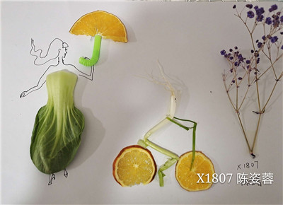 株洲:小学生"脑洞大开" 瓜果蔬菜拼出千幅画作