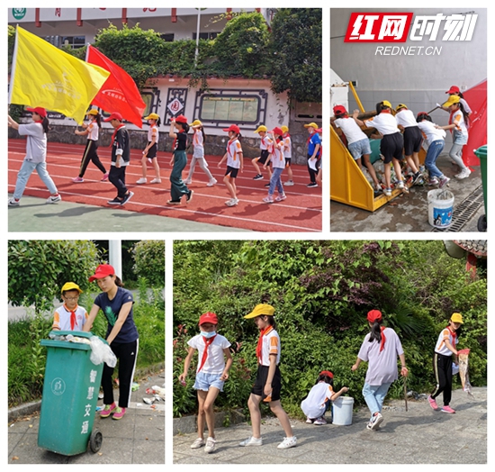 下午孩子们化身为绿色小使者,到社区开展捡拾垃圾和垃圾分类宣传活动.