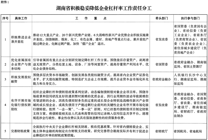 湖南省人民政府关于 积极稳妥降低企业杠杆率的实施意见