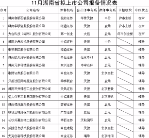 11月湖南省拟上市公司报备情况表