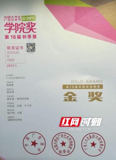 湖南科技学院喜获中国大学生广告艺术节学院奖金奖