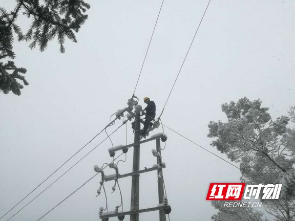 电力抢修人员在电杆上作业。.marked.jpg