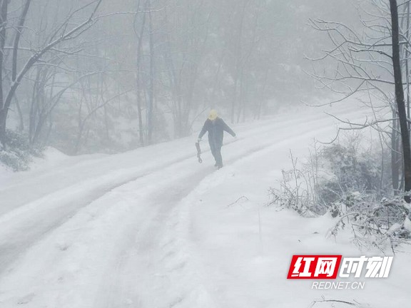 电力抢修人员迎着风雪在山中前行。.marked.jpg