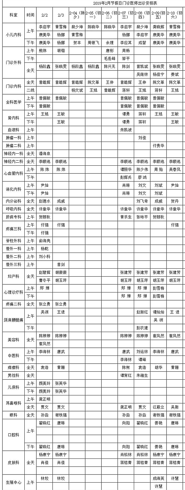 速收藏 湘潭多个医院春节值班安排表