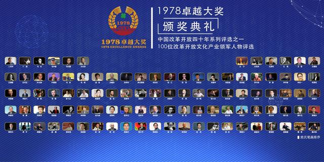 “1978卓越大奖”百位中国文化产业领军人物榜单出炉