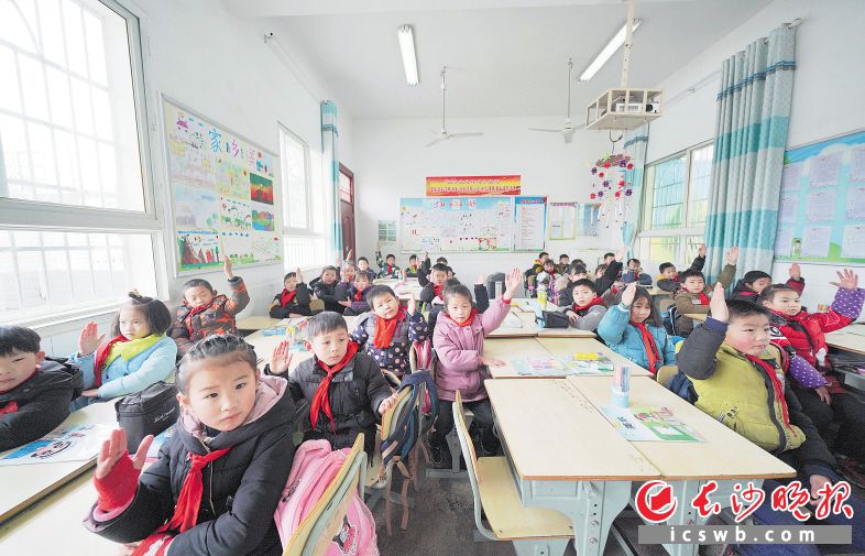 　　双华小学课堂上，小朋友们争着举手回答老师的问题。长沙晚报通讯员 章帝 摄