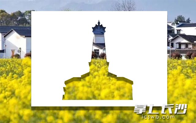 剪影：湖南烈士公园纪念塔  背景：浏阳油菜花海