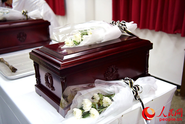 图为中国志愿军烈士遗骸棺椁。夏雪摄