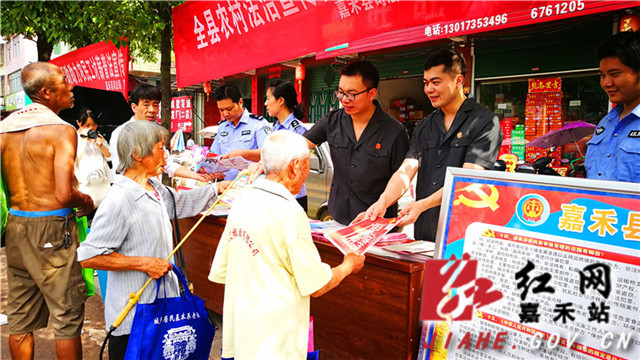嘉禾法院干警向群众发放宣传资料.jpg