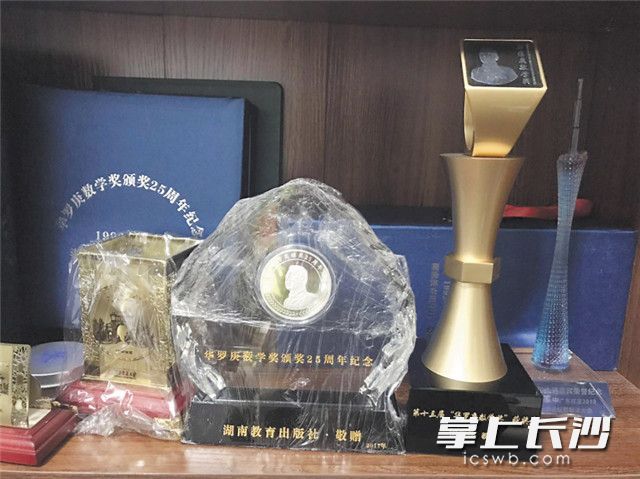 2017年，侯振挺获华罗庚数学奖。图为奖杯和相关纪念品。