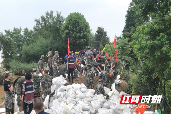 卫健系统民兵战斗在抗洪一线。