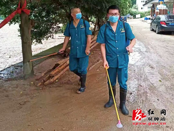 洪灾过后双牌县卫生应急队伍对受灾区域进行防病消毒工作