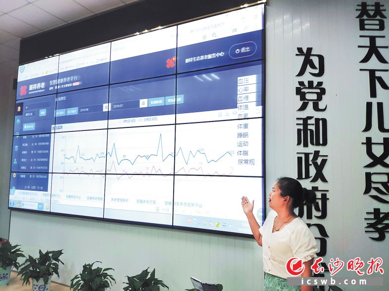 工作人员在介绍顺祥智慧养老大数据平台。长沙晚报全媒体记者 王斌 摄