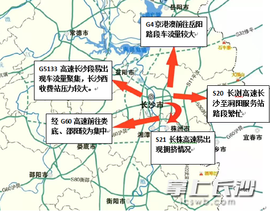 预计9月12日长沙周边出城流量集中高速路段
