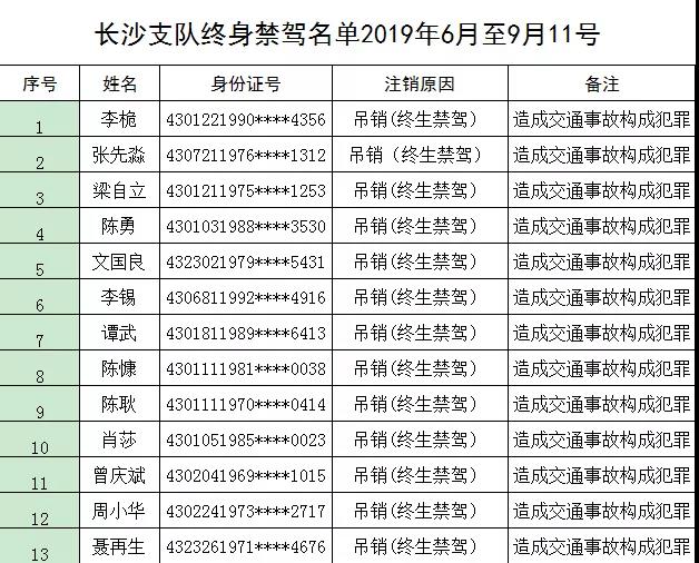 终身禁驾名单