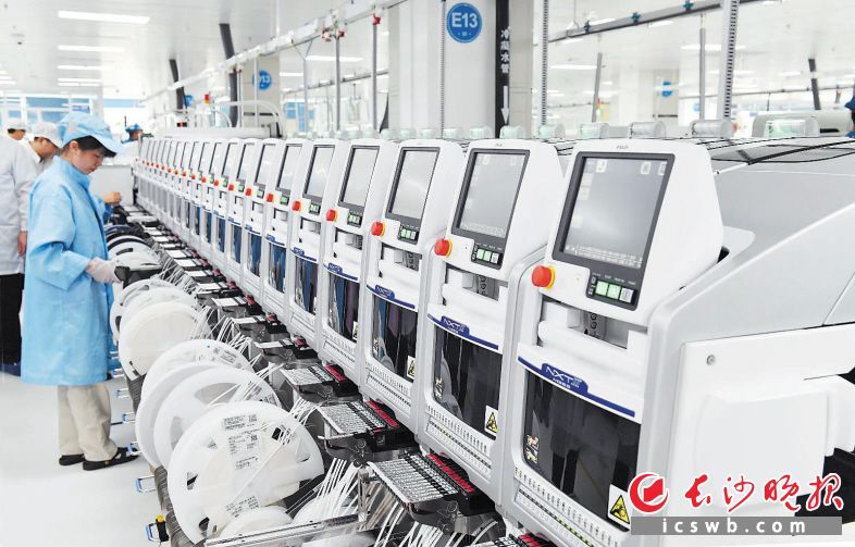 　　长沙智能终端产业园比亚迪电子产品华为手机首批产品下线。图为长沙智能终端产业园比亚迪电子产品生产车间一角。　　周柏平 摄