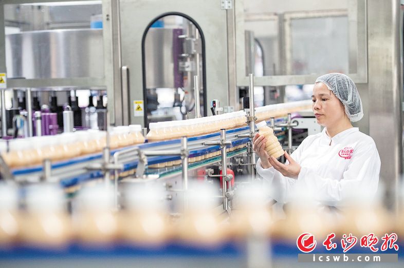　　宁乡经开区企业好益多乳业一条生产线每小时生产4.8万瓶乳饮料。  黄启晴 摄