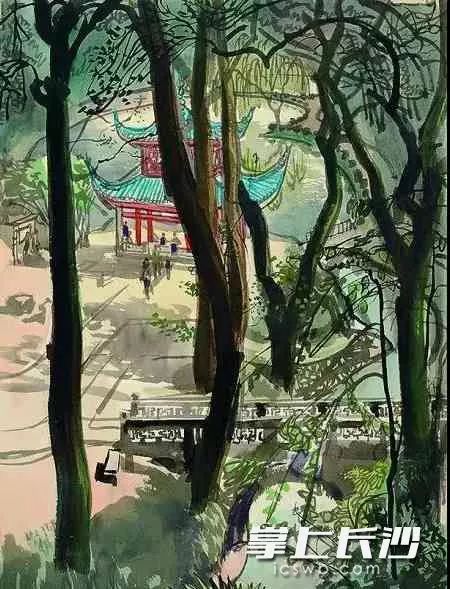 周令钊创作的长沙爱晚亭 纸本·水彩 39.6×54.3cm 1990年。湖南文联 供图