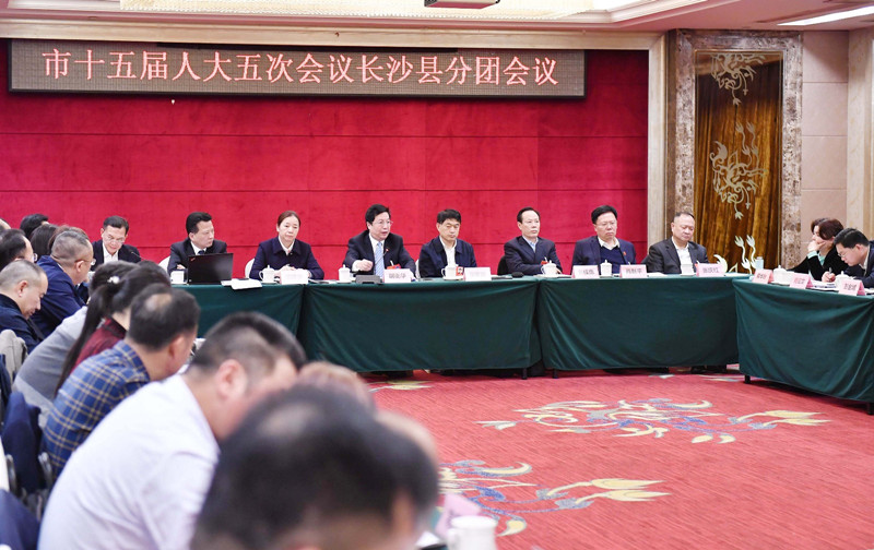 省委常委、市委书记胡衡华在长沙县代表团，与代表们一同审议政府工作报告。长沙晚报全媒体记者 周柏平摄