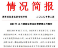 2019年12月湖南省证券业协会自律管理工作报告