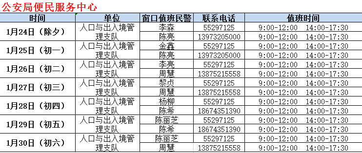 派出所值班表模板图片