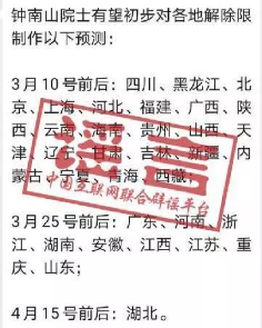 辟谣侠盟丨钟南山预测各地解除限制时间？谣言！