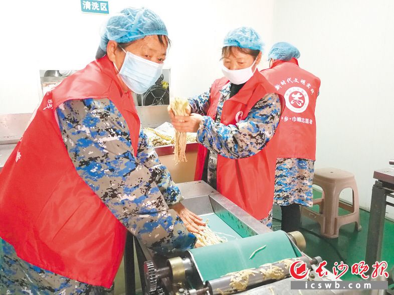 在睿锦农产品有限公司,村里的大妈大婶娴熟地加工萝卜条。张禹 摄