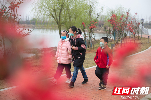 3月2日，游客在汨罗市屈子生态湿地公园游玩。随着天气变暖，一些市民在做好个人防护后走出家门，来到公园呼吸新鲜空气，感受鸟语花香。周敏 摄