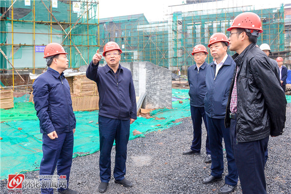 4月17日上午，市委副书记、市长雷绍业来到通道“三馆一中心”建设项目现场调研新基建工作。（记者 杨智伟 摄）