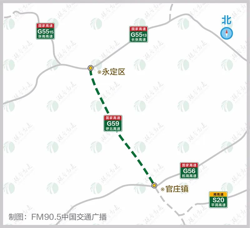 g59张家界至官庄公路为国家高速公路项目,路线呈南北走向,起于张家界