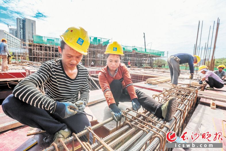 　　↑圭塘河井塘段城市双修及海绵示范公园建设现场，工人们冒着高温作业。　　　　