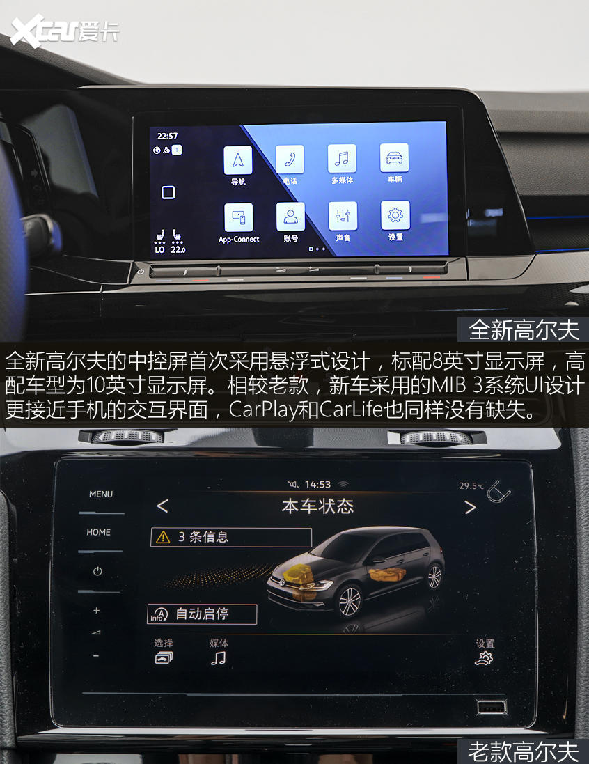 高尔夫新老对比：内饰更富科技感