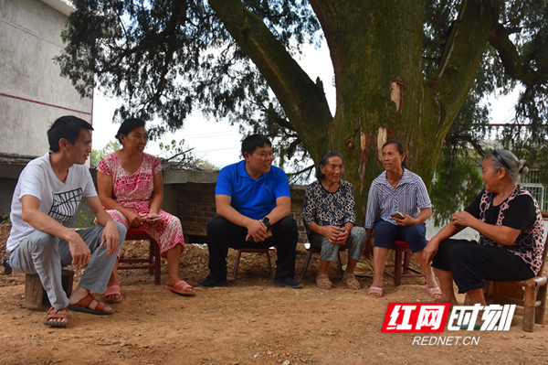 李遐（左三）和村民们背靠大树一边乘凉，一边聊聊村里急需解决的问题。.jpg