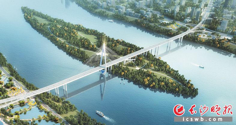 香炉洲大桥建成后，将助推望城迈入“湘江时代”。图为项目效果图。