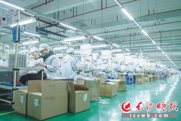 位于宁乡经开区的湖南欣音科技，今年4月才开始注册，在园区帮助下，企业短时间就招聘各类员工1300多名，月产蓝牙无线耳机40多万副，远销海外。长沙晚报全媒体记者 董阳摄