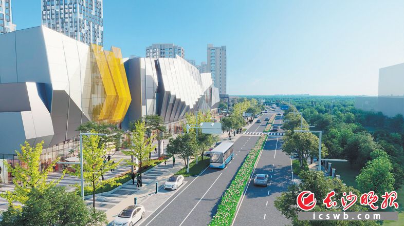 　　青竹湖片区项目突破道路红线，实现红线内外街道空间的一体化设计（效果图）。市公建中心供图