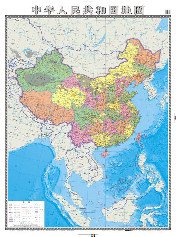 湖南地图出版社于2014年出版的竖版《中华人民共和国地图》
