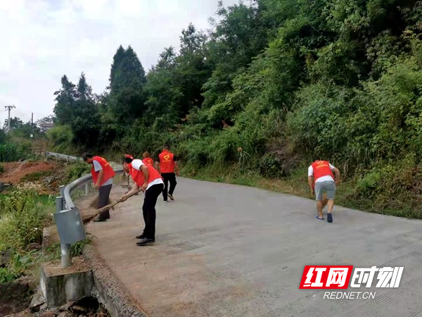 党员志愿者打扫马路卫生。.jpg