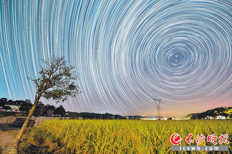 　　谢杰10月4日在宁乡拍摄的星轨作品《在希望的田野上》。均为受访者供图
