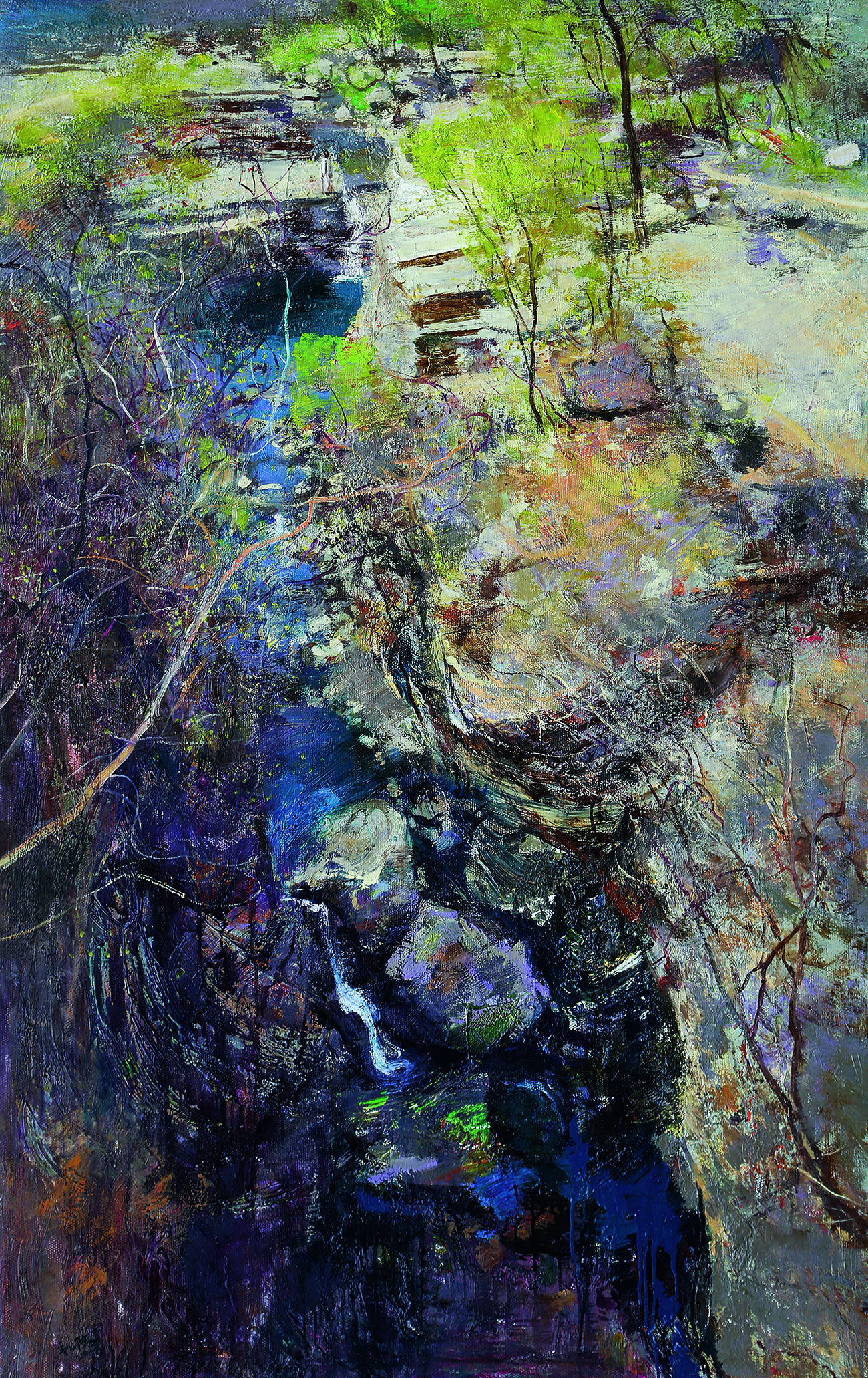 黄礼攸　早春听泉  布面油彩150x90cm　 2013年.jpg