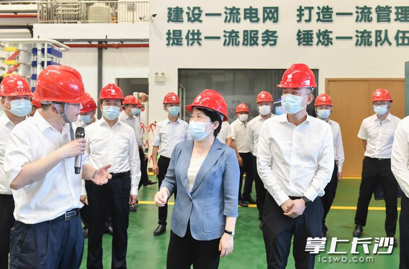 吴桂英率队深入国网湖南电科院科研及电网建设物资材料检测检验中心项目。  长沙晚报全媒体记者 余劭劼 摄 