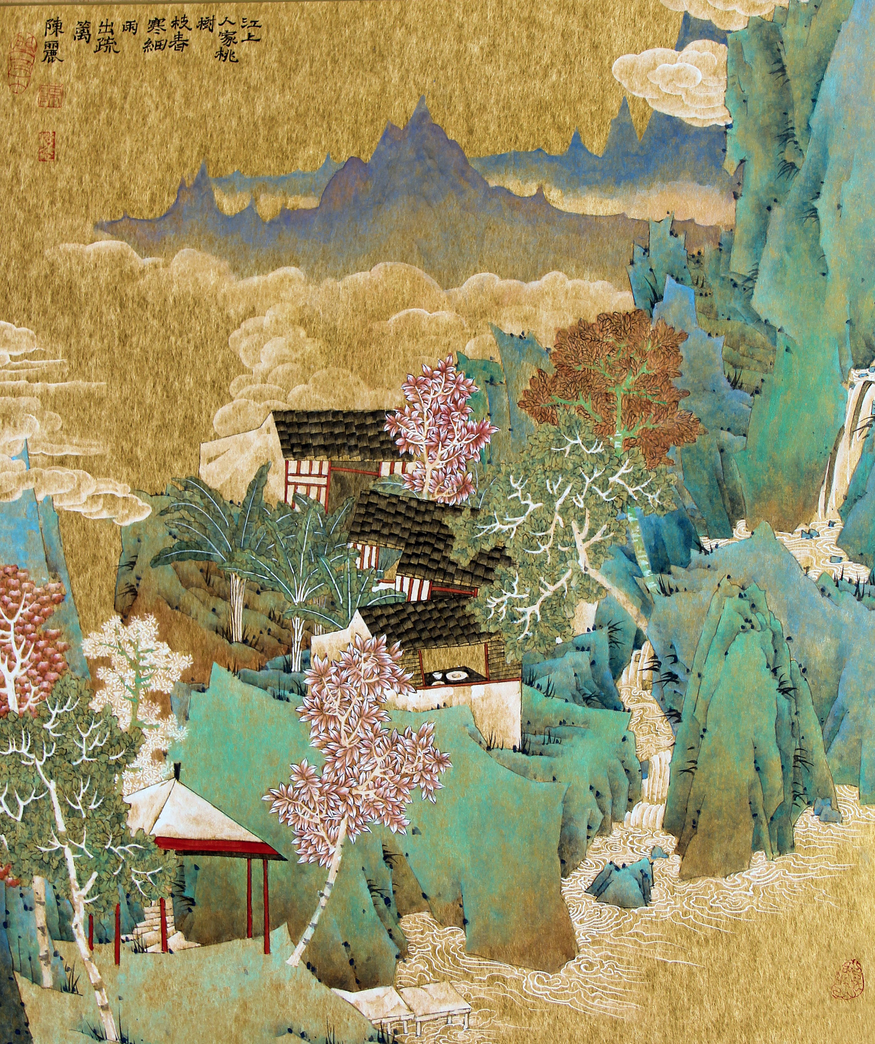 江上人家、53x45cm、金卡纸、2011年.jpg