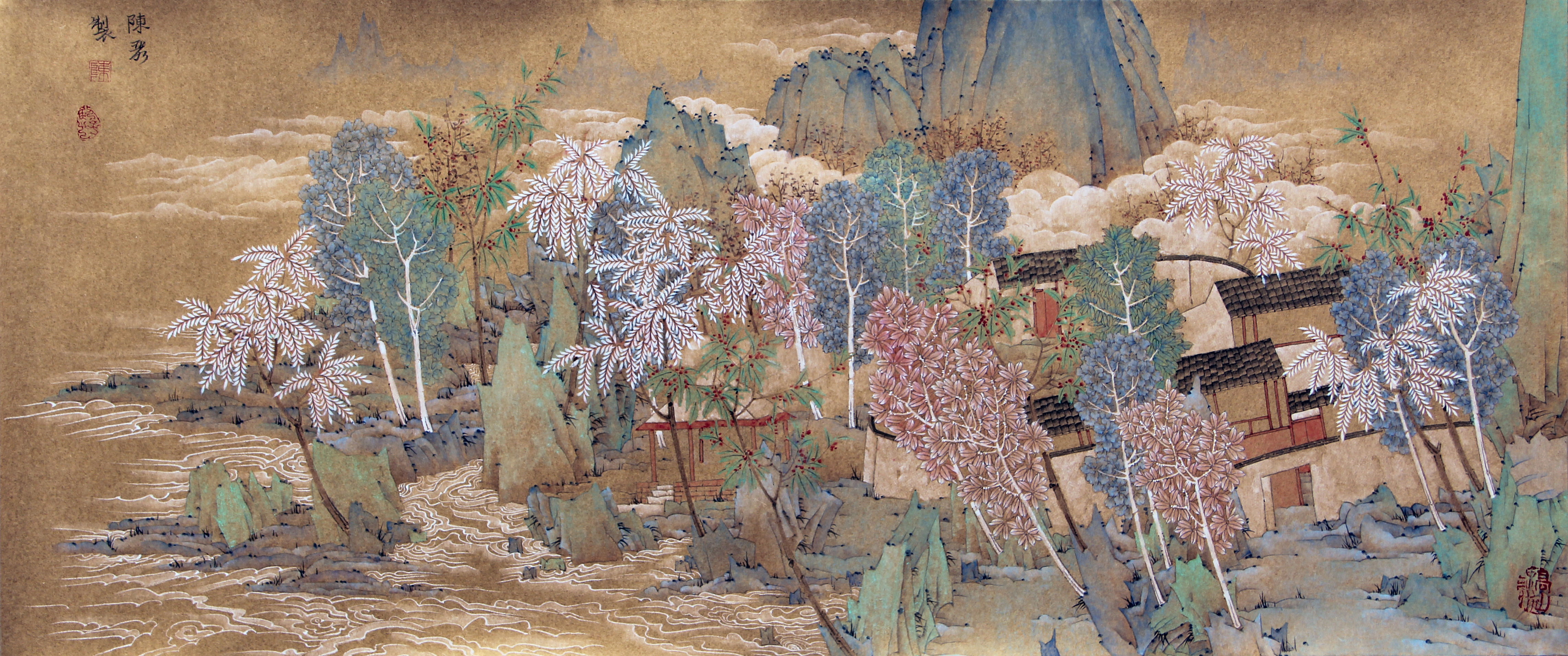 白云青山绕、90x40cm金潜纸、2012年.jpg