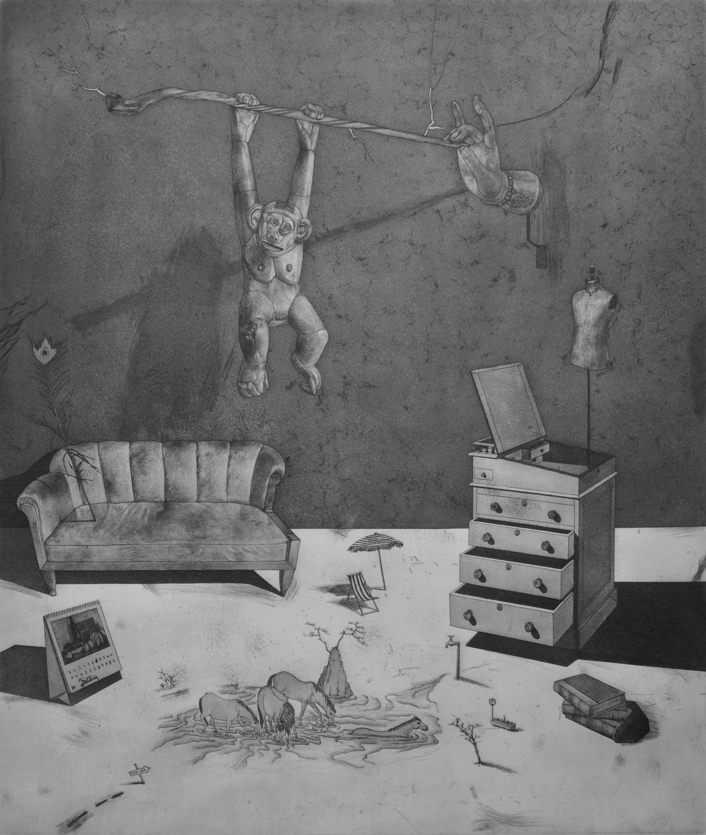 《秋郊牧马》 50×60cm 铜版画 2016年.jpg