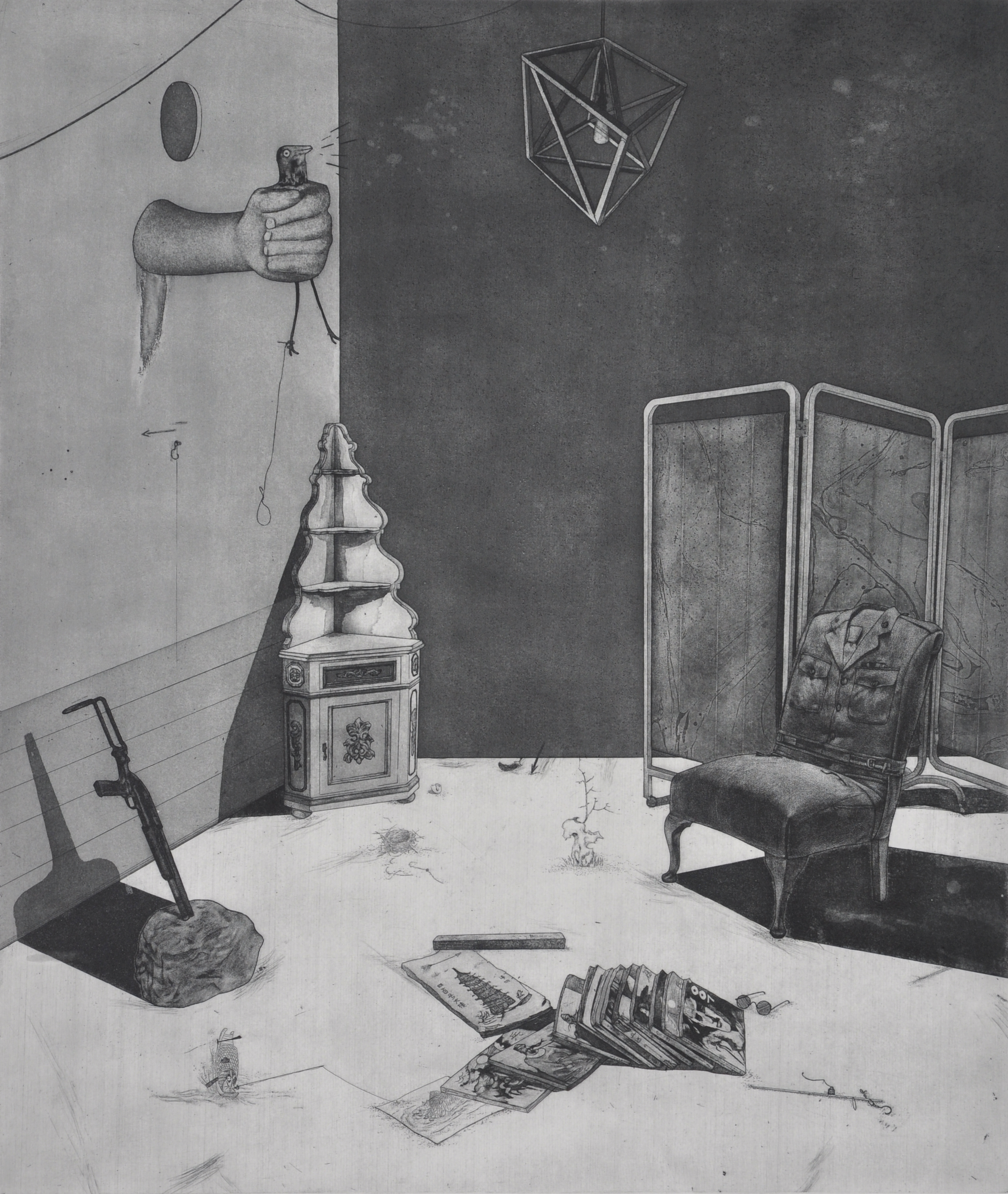 《枪火与惊鸟》 50×60cm 铜版画 2018年.jpg