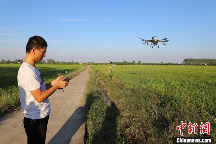 资料图：洞庭湖大通湖区农户使用无人机植保。　徐钢 摄