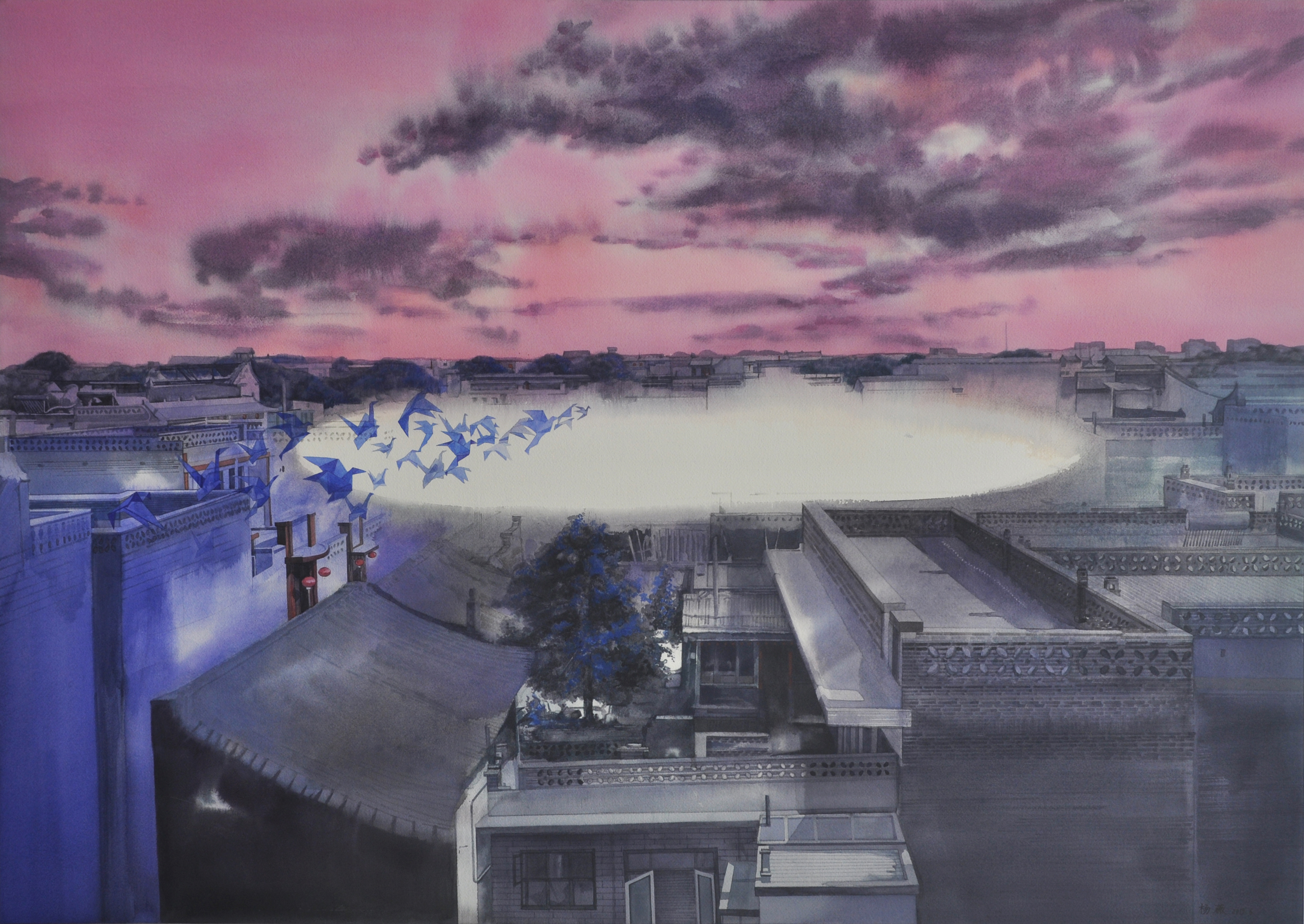 《俯瞰平遥之一》78×112cm  纸上水彩  2019（湖南水彩风景画提名展）.jpg