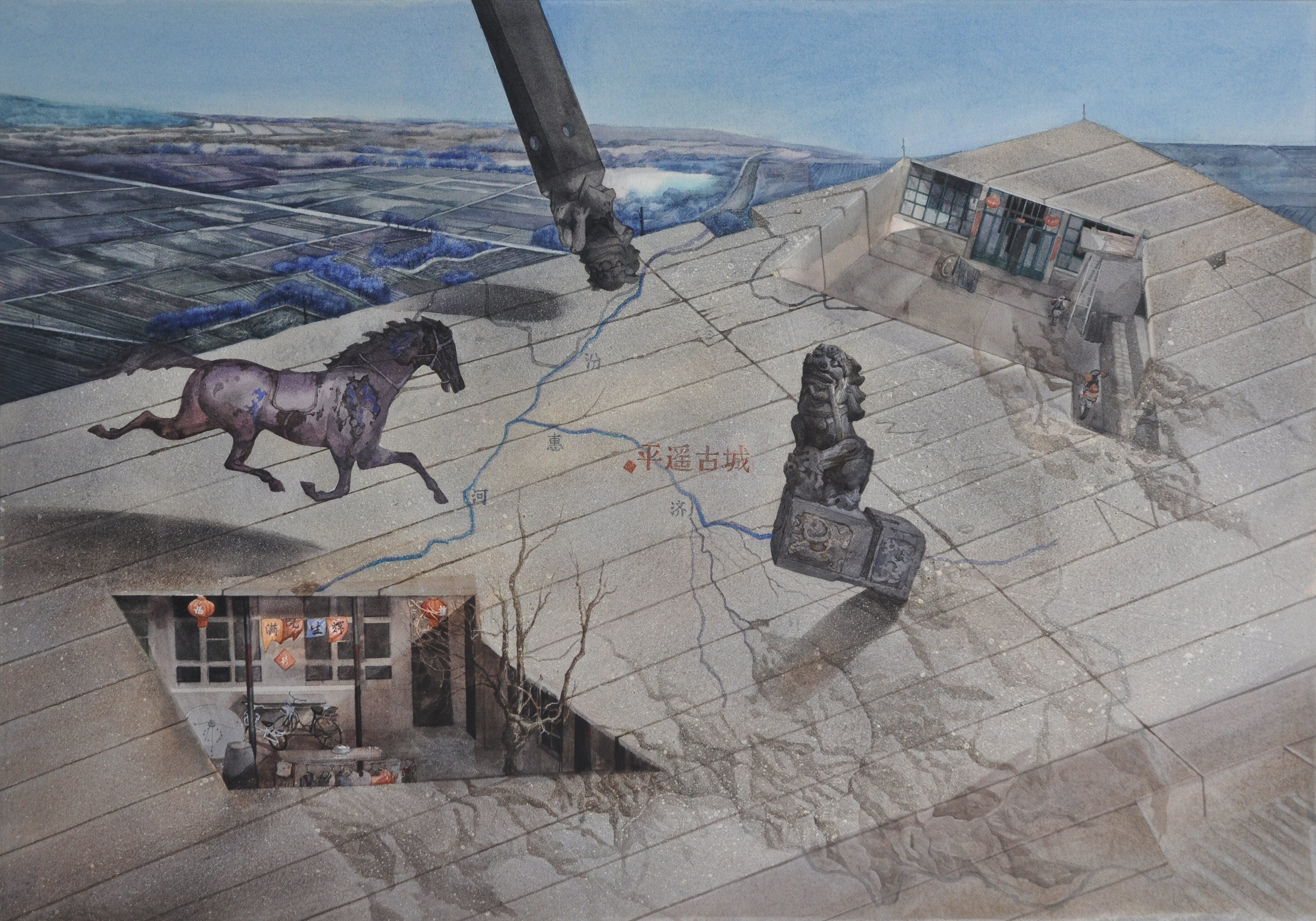 《守望古城》  78×110cm  纸上水彩  2019（湖湘足迹--庆祝中国共产党成立100周年水彩画主题创作展）.jpg