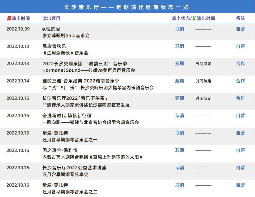 长沙音乐厅近期演出取消（延期）