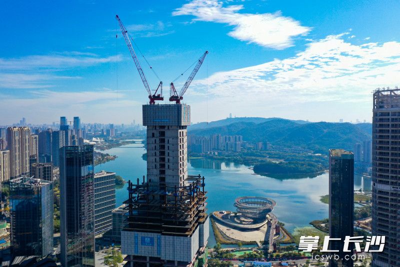 金茂大厦位于湘江新区梅溪湖国际新城CBD核心区，是梅溪湖中轴线首发项目及制高点。 长沙晚报全媒体记者 邹麟 摄